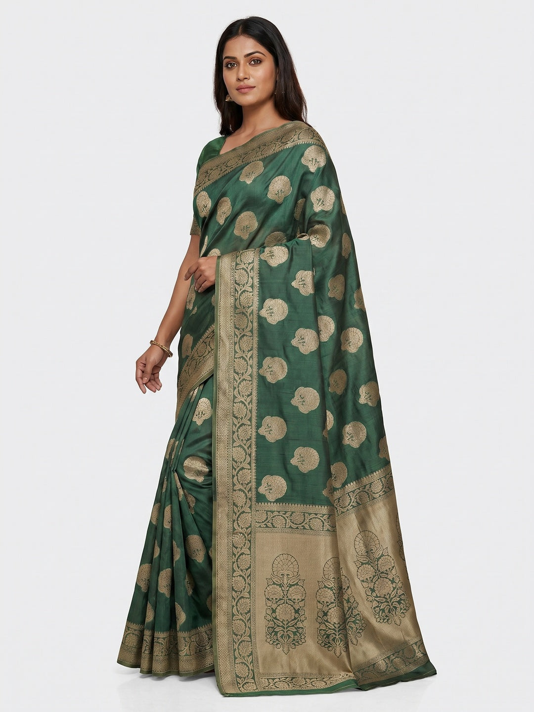 Green Festive Wear Woven Silk Saree - Image 1