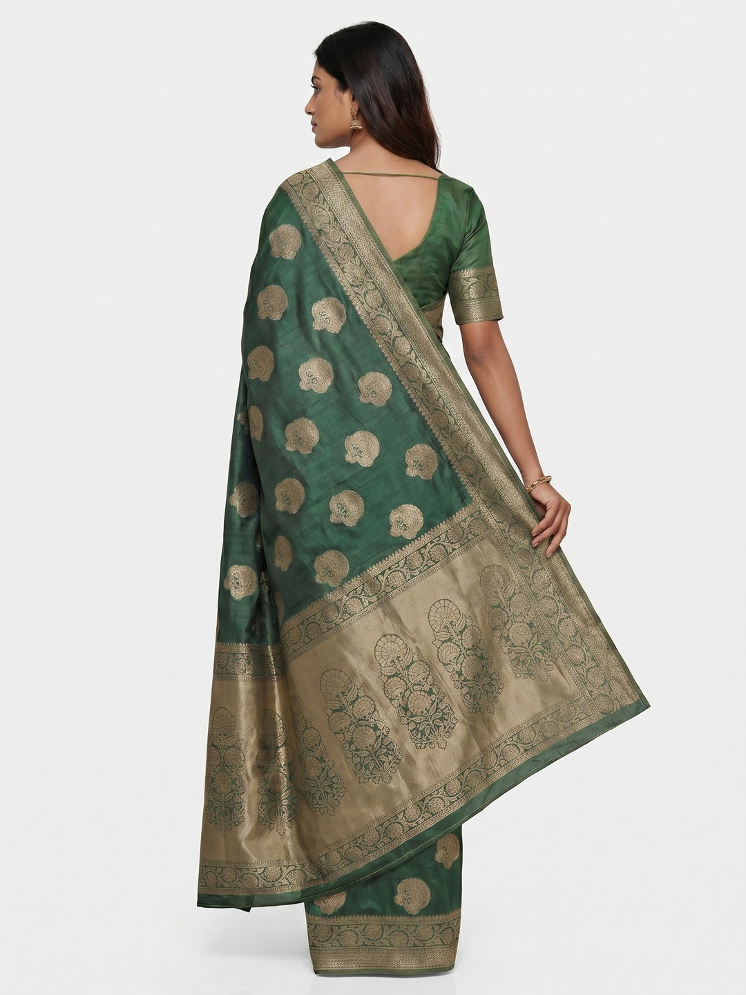 Green Festive Wear Woven Silk Saree - Image 2