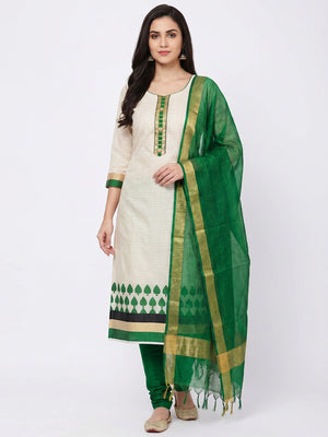 Off-White Festive Wear Woven Banarasi Silk Jacquard Dress Material - Image 1