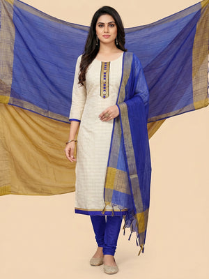 Off-White Festive Wear Woven Banarasi Silk Jacquard Dress Material - Image 1