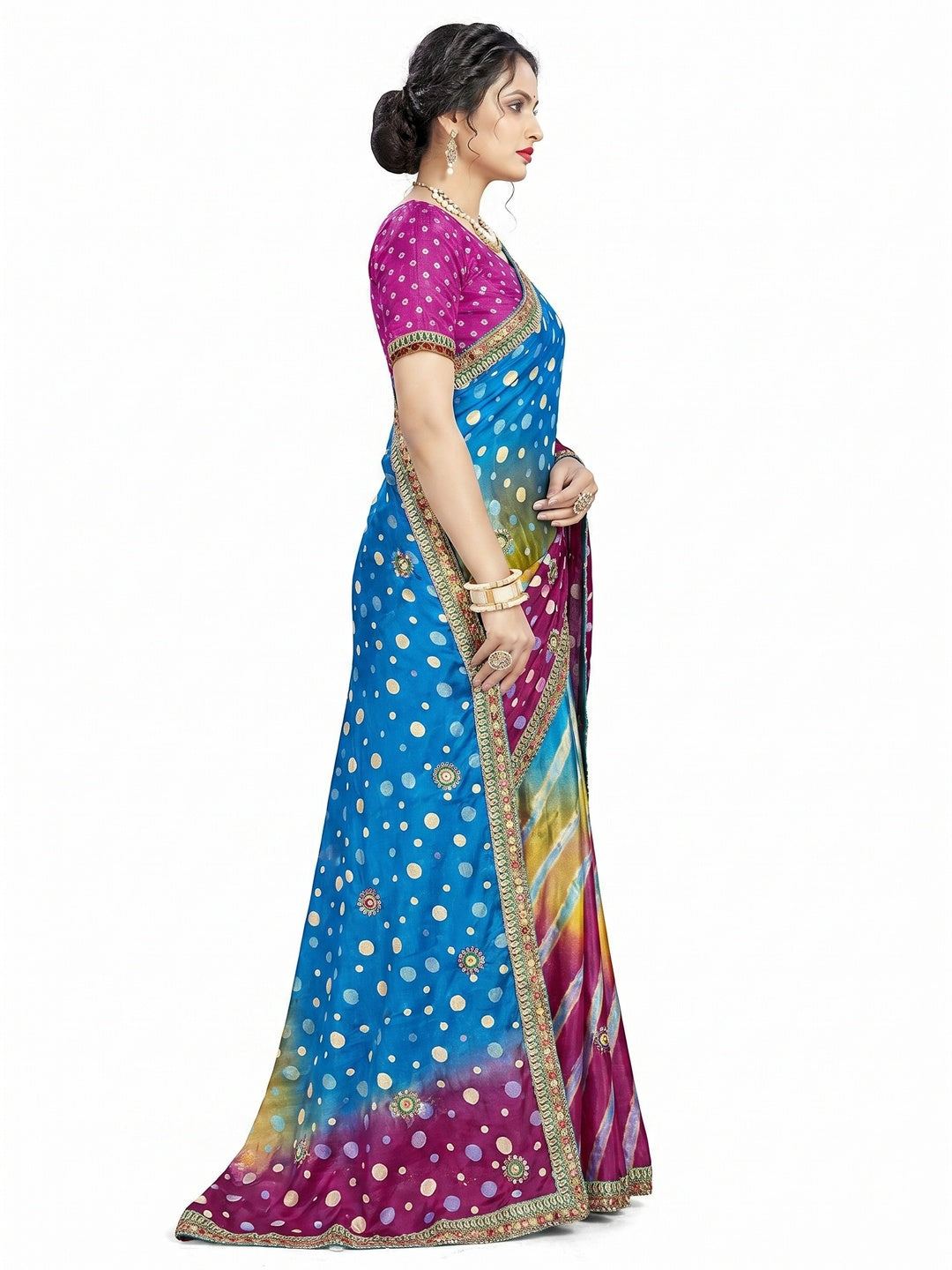 Blooming Blue - Purple Colored Casual Wear Printed Satin Saree - Image 1