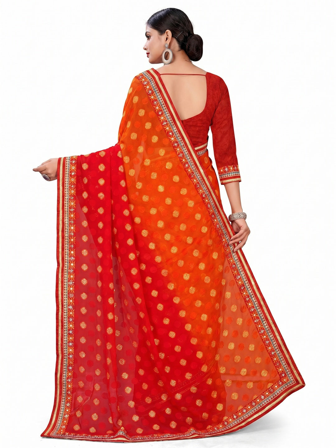 Eye-catching Red Colored Party Wear Georgette Saree - Image 1