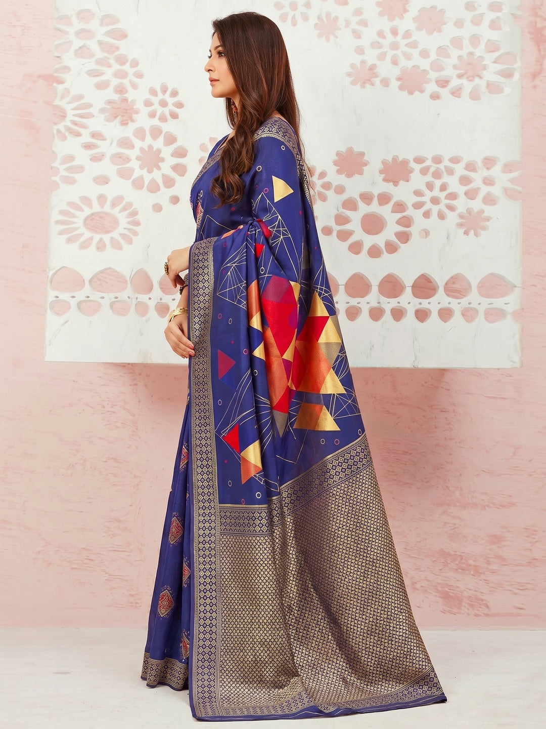 Glowing Blue Colored Festive Wear Woven Banarasi Silk Saree - Image 1