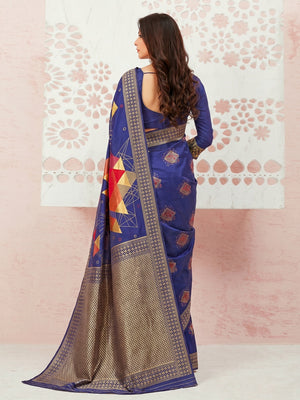 Glowing Blue Colored Festive Wear Woven Banarasi Silk Saree - Image 2