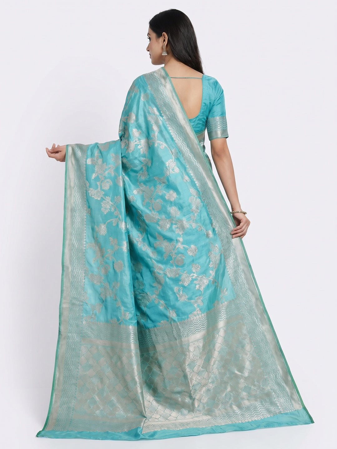 Light Firozi Festive Wear Zari Woven Art Silk Saree - Image 2