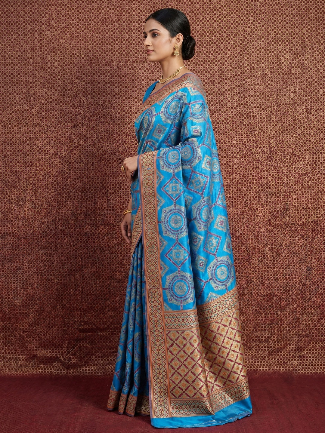 Exclusive Sky Blue Colored Festive Wear Woven Patola Silk Saree - Image 2