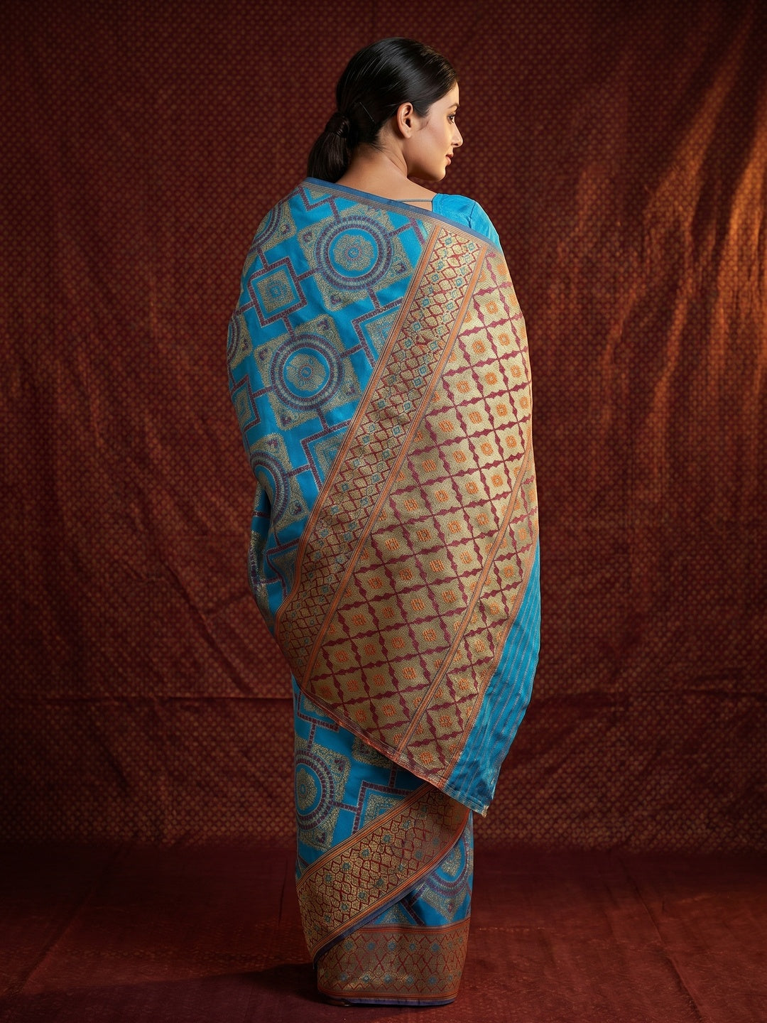 Exclusive Sky Blue Colored Festive Wear Woven Patola Silk Saree - Image 3