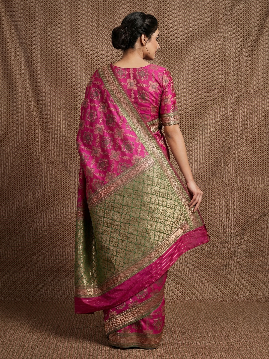 Pink Festive Wear Woven Patola Silk Saree - Image 3