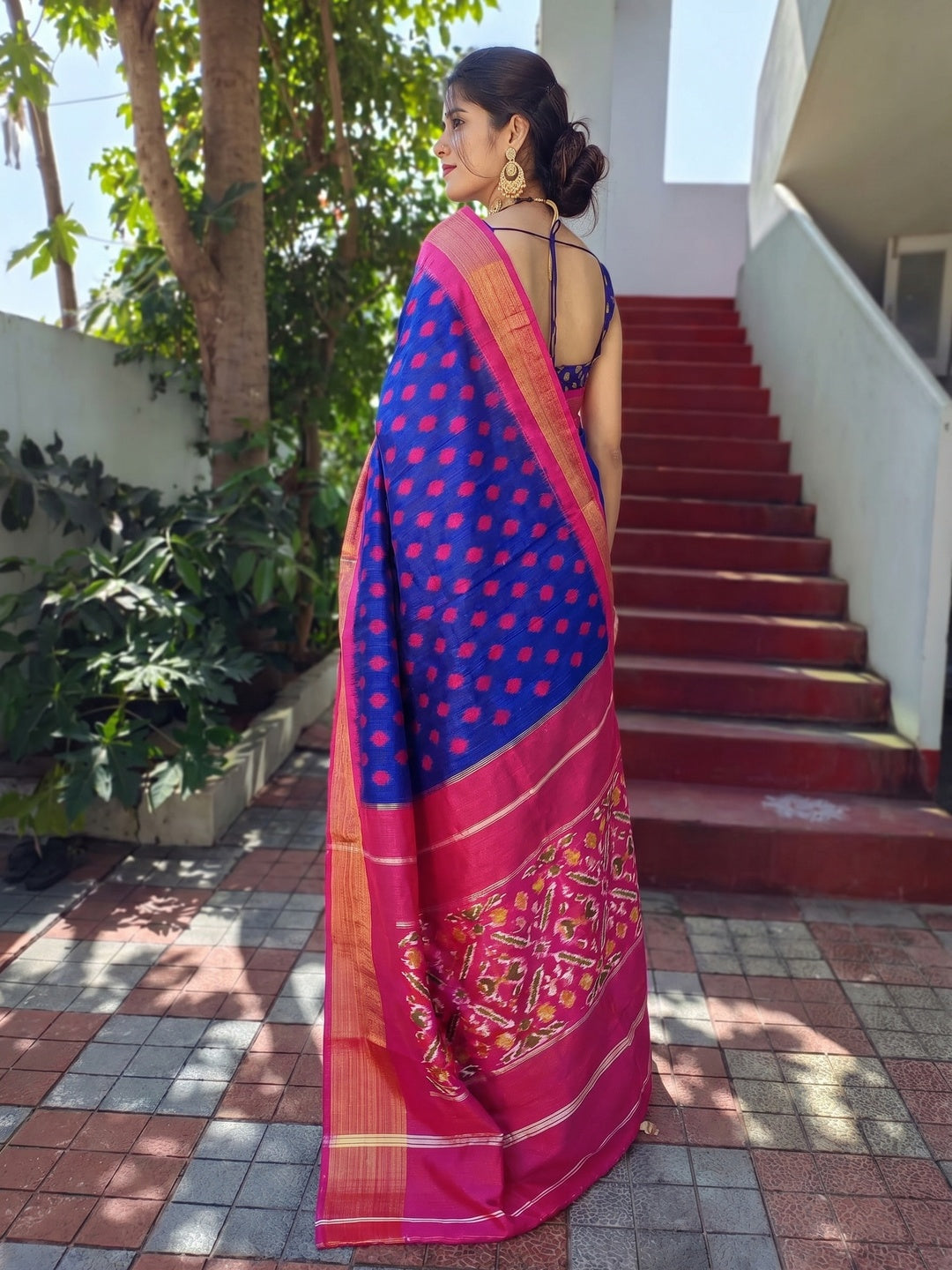 Blue Casual Wear Designer Hand Block Printed Cotton Linen Saree - Image 1