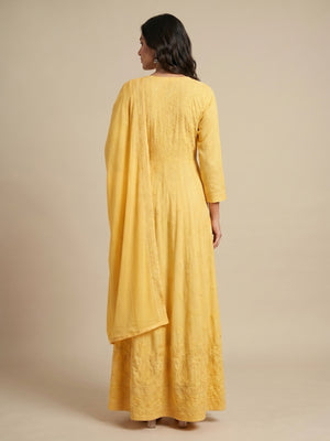 Yellow Lucknowi Chikankari With Embroidery Rayon Partywear Gown - Image 2