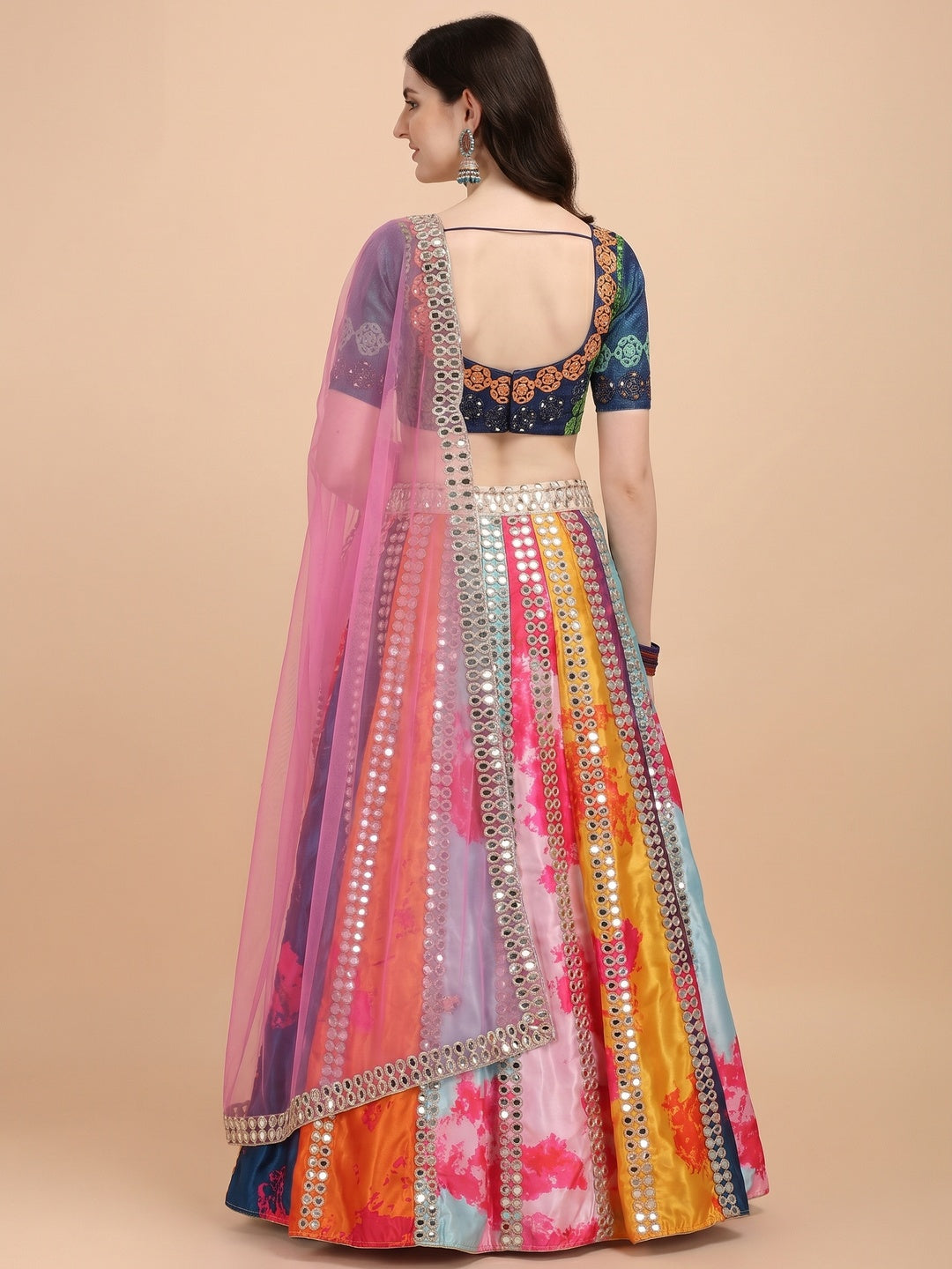 Multicolor Party Wear Digital Printed & Embroidered Satin Lehenga Choli - Image 1