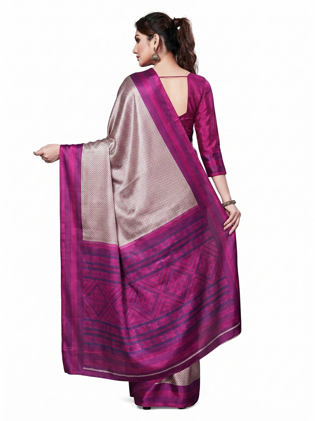 Ravishing Beige Colored Casual Wear Printed Crepe Saree - Image 3