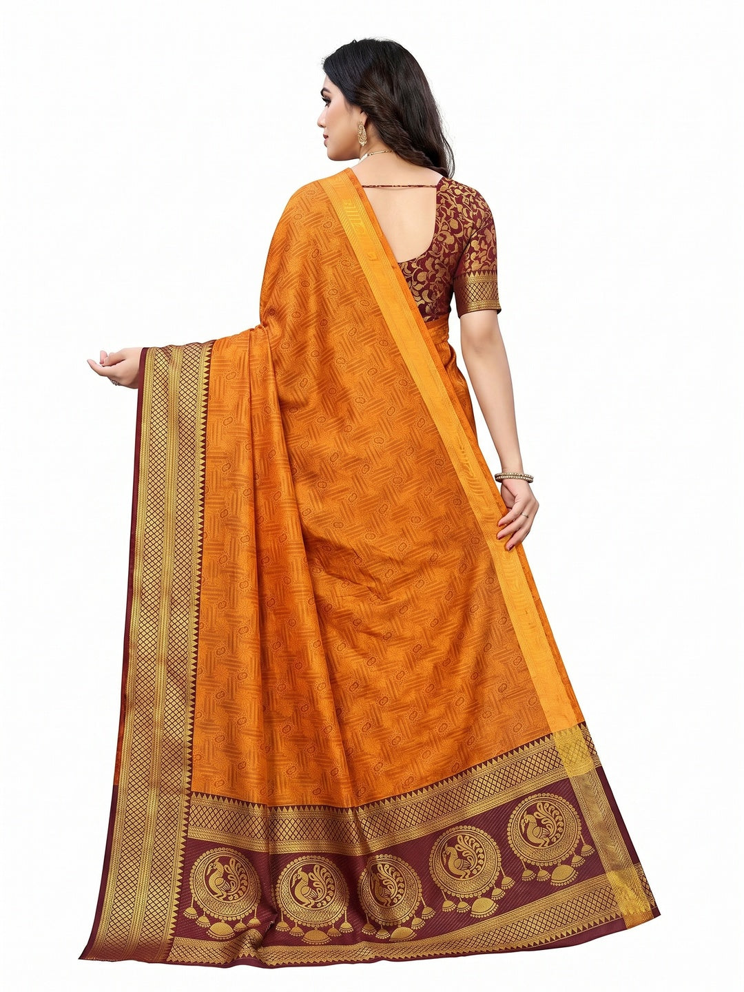 Engrossing Orange Coloured Casual Wear Printed Self Cotton Silk Saree - Image 3