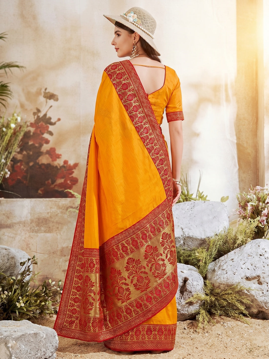 Yellow Casual Wear Solid Silk Saree With Fancy Border - Image 1