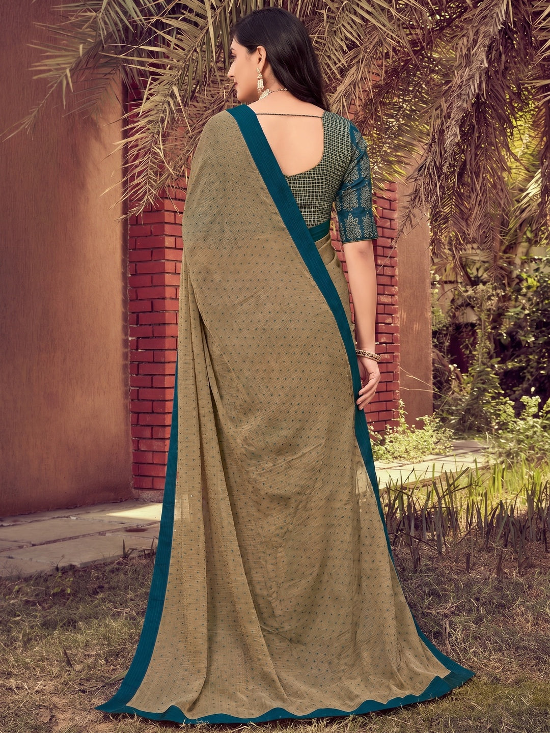 Chiku Festive Wear Solid Chiffon Saree With Border - Image 1