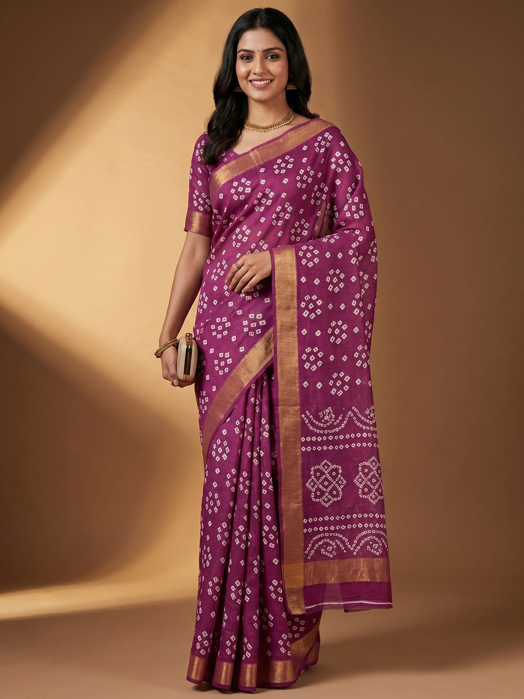 Purple Casual Printed Linen Saree - Image 1