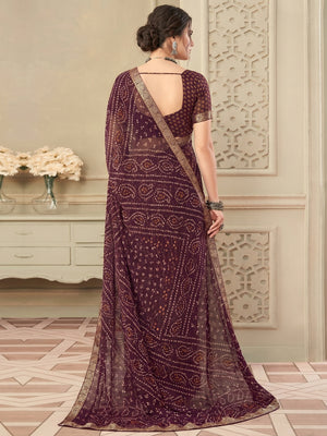 Purple Casual Wear Printed Chiffon Saree with Banarasi Border - Image 1