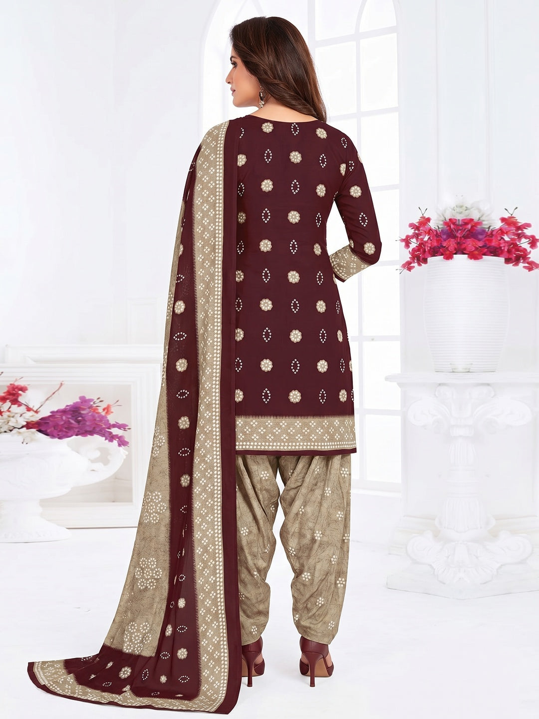 Maroon Casual Wear Printed Leon Patiala Dress Material - Image 2