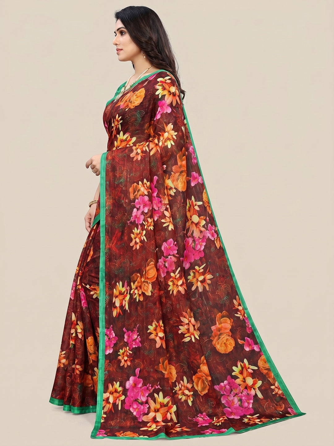 Maroon Casual Wear Digital Printed Cotton Silk Saree - Image 2