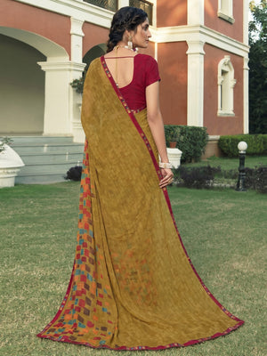 Beige Casual Wear Solid Georgette Saree - Image 1