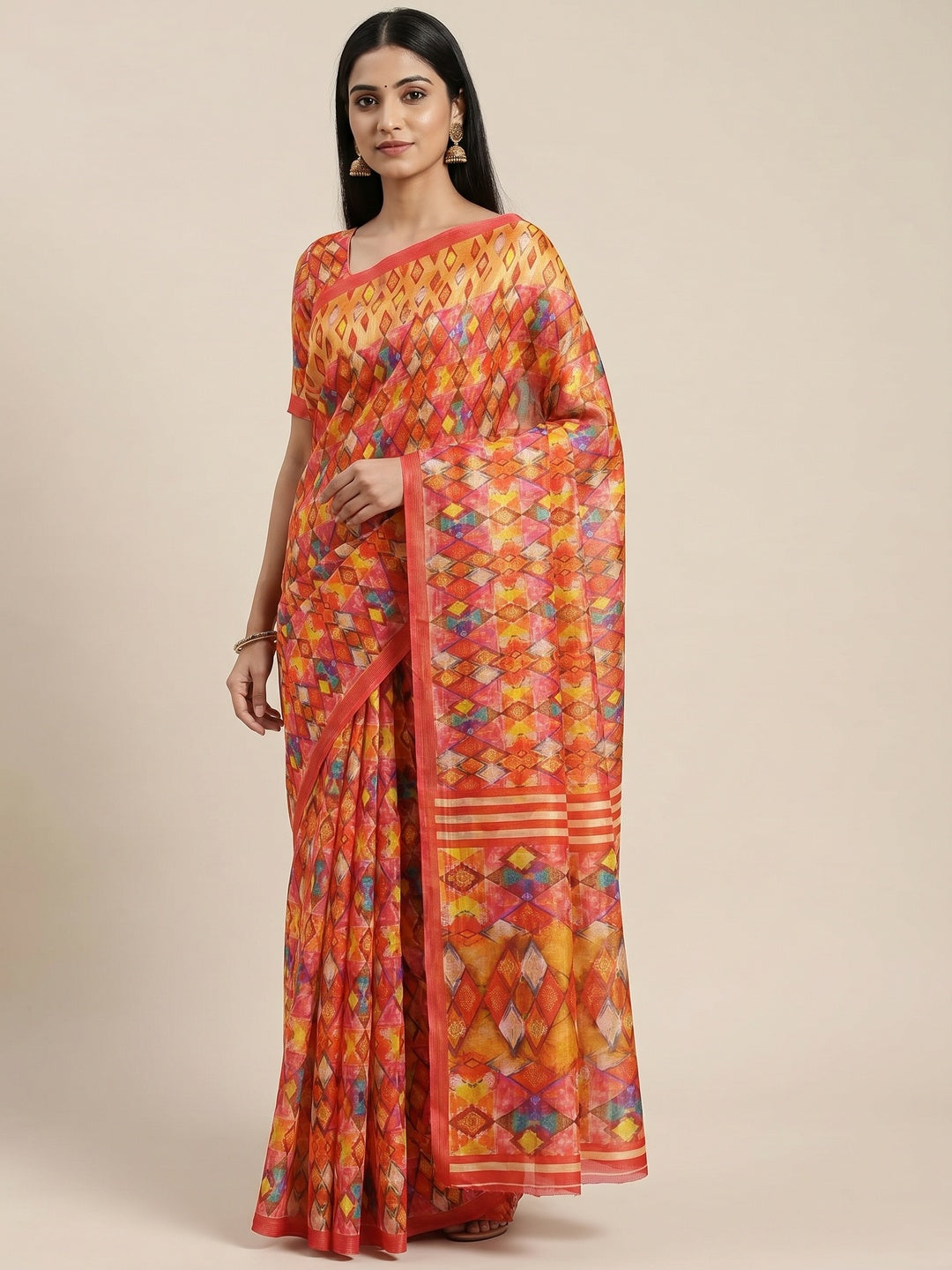 Multicolour Casual Wear Printed Cotton Silk Saree - Image 1