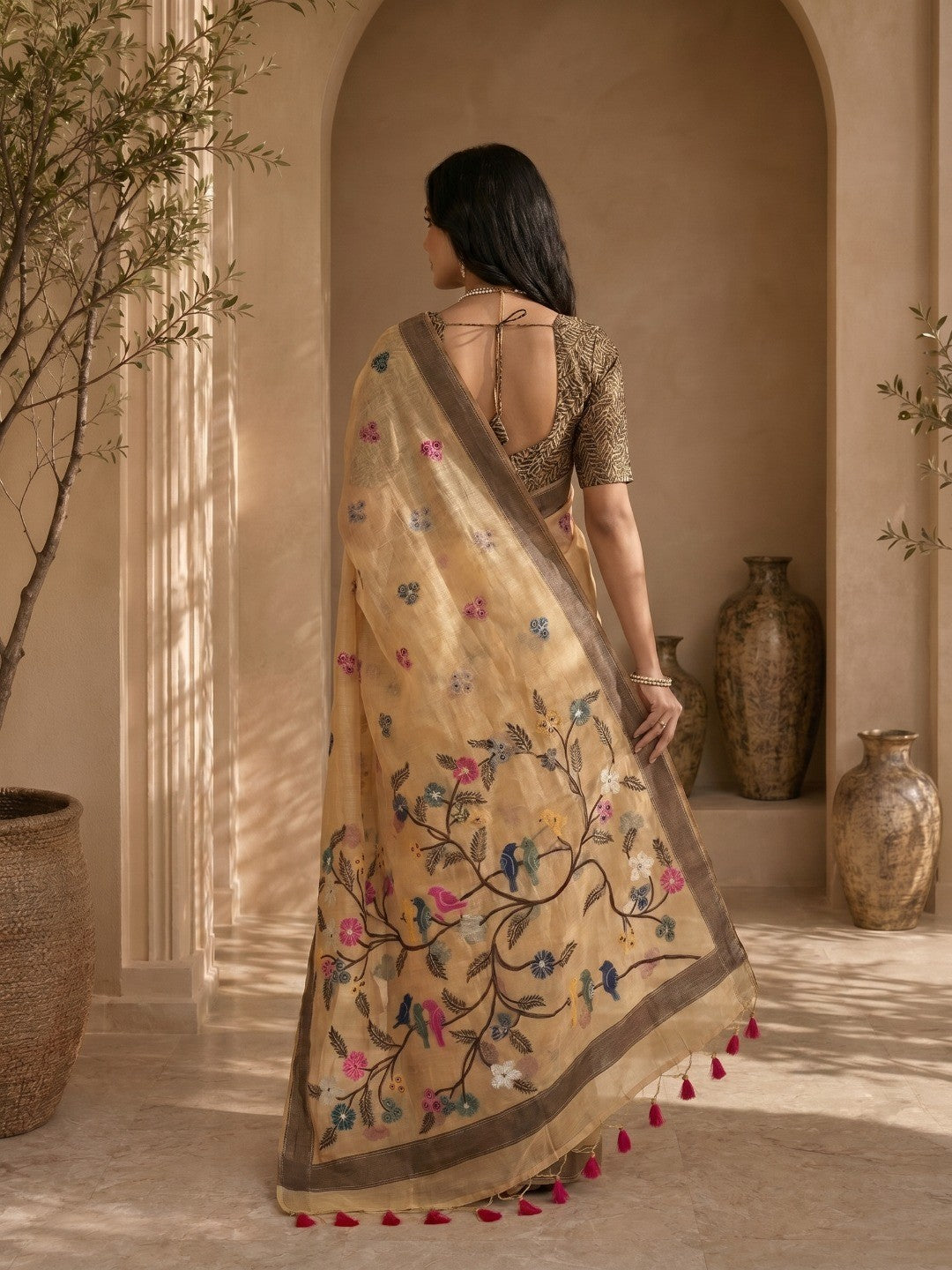 Mustard Meenakari Weaving Soft Muga Cotton Saree Designed for a Graceful Ethnic Appeal - Image 2