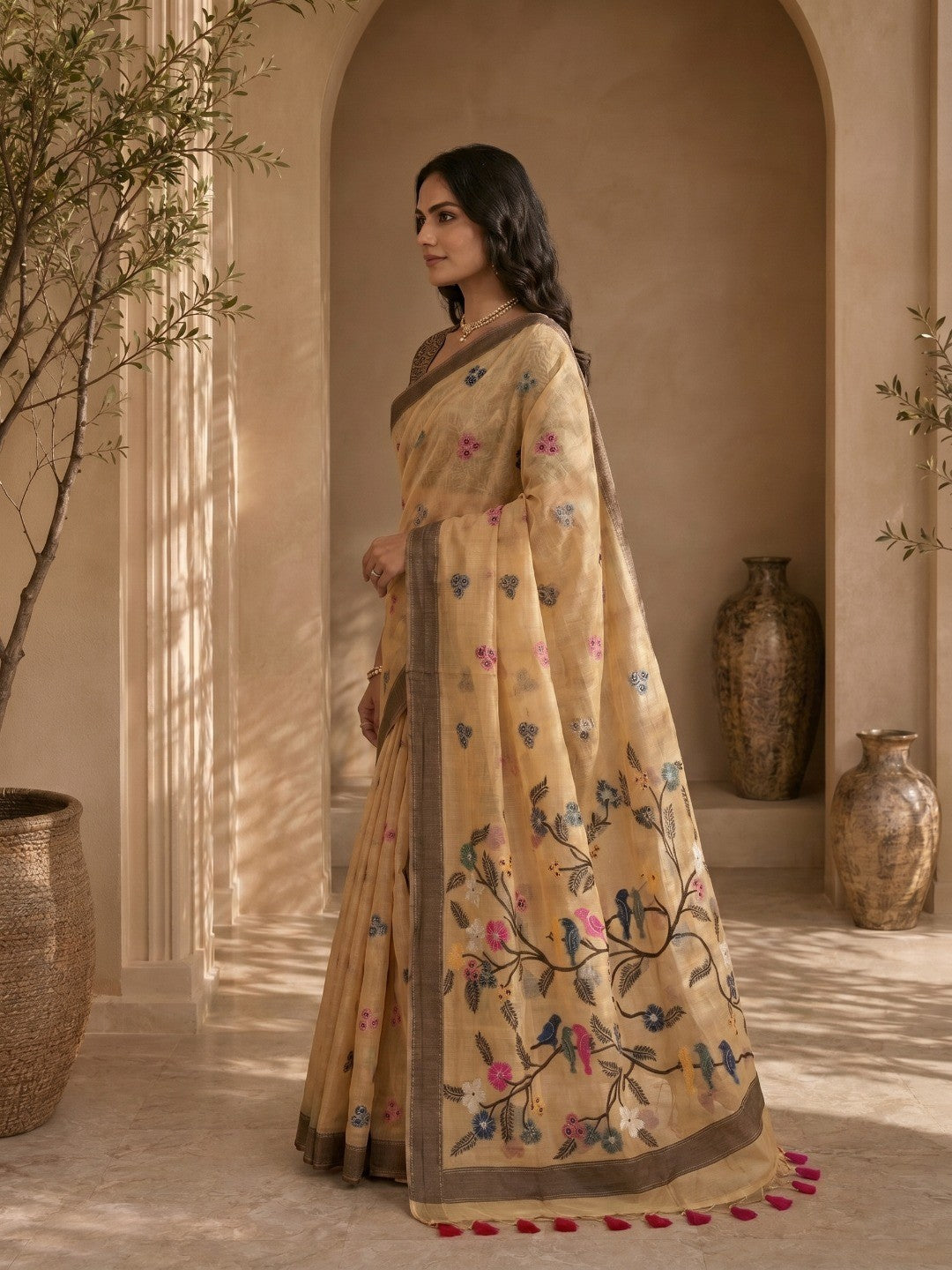 Mustard Meenakari Weaving Soft Muga Cotton Saree Designed for a Graceful Ethnic Appeal - Image 3