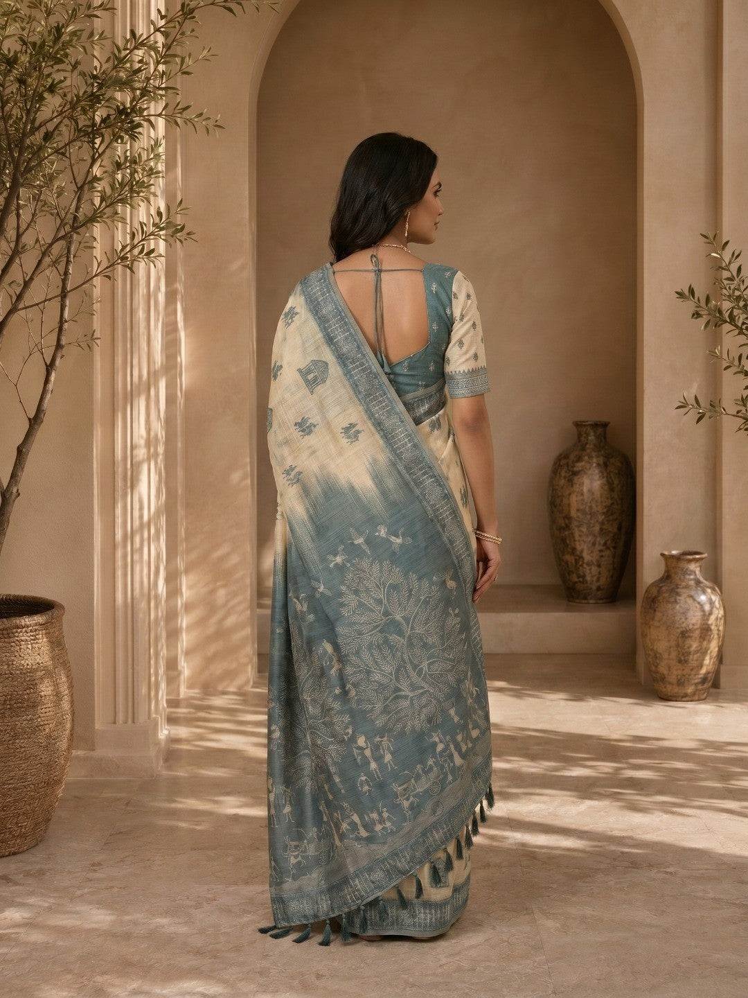 Beige Meenakari Weaving Soft Muga Cotton Saree Designed for Elegant Traditional Wear - Image 2