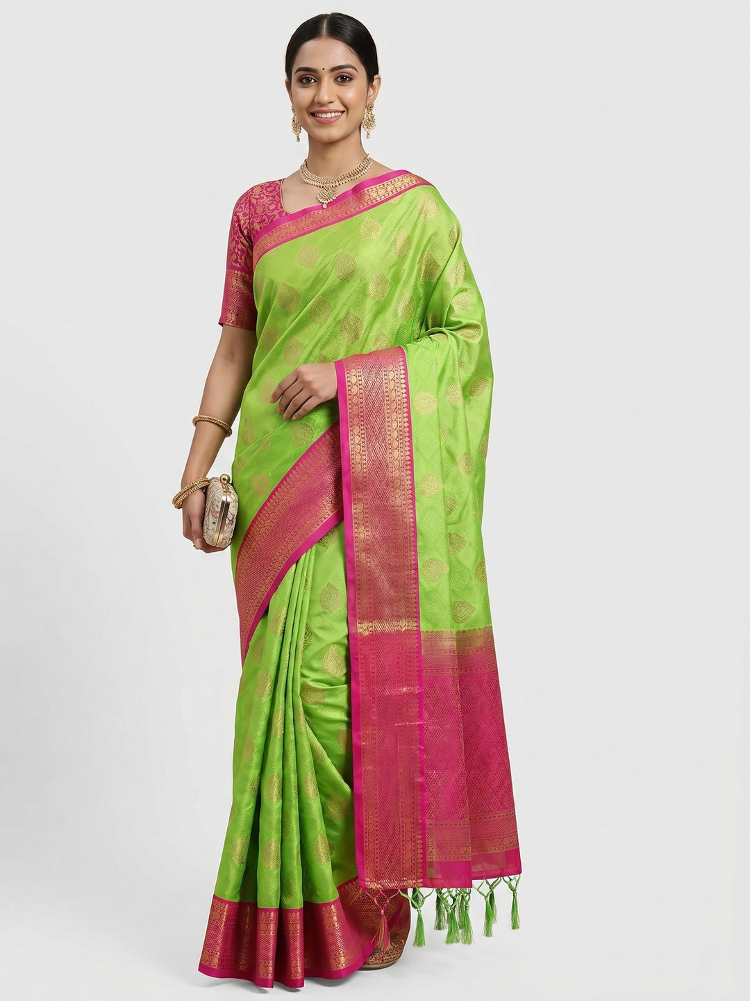 Green Printed Cotton Silk Saree - Image 1