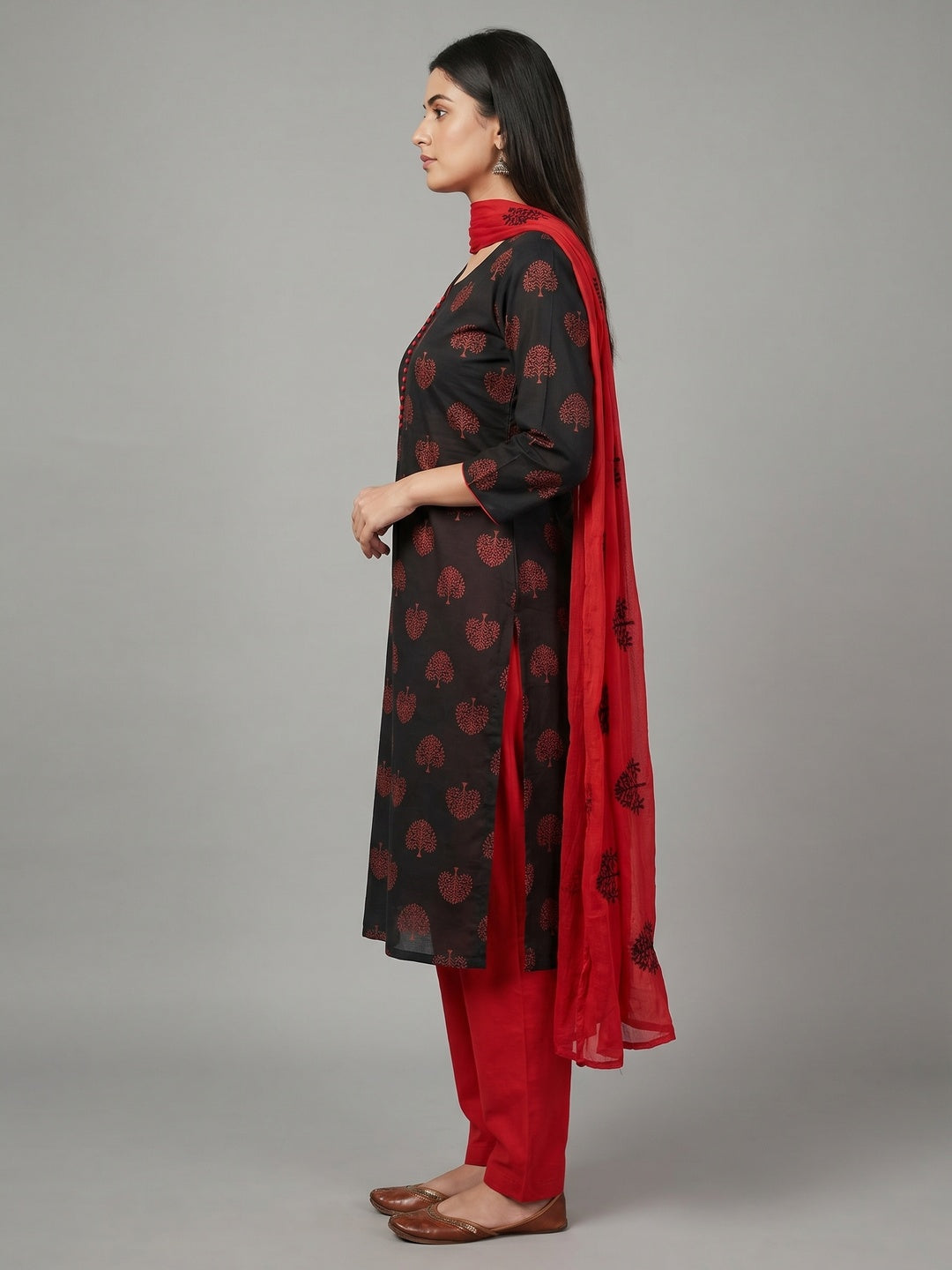 Black Printed Cotton Blend Dress Material - Image 3