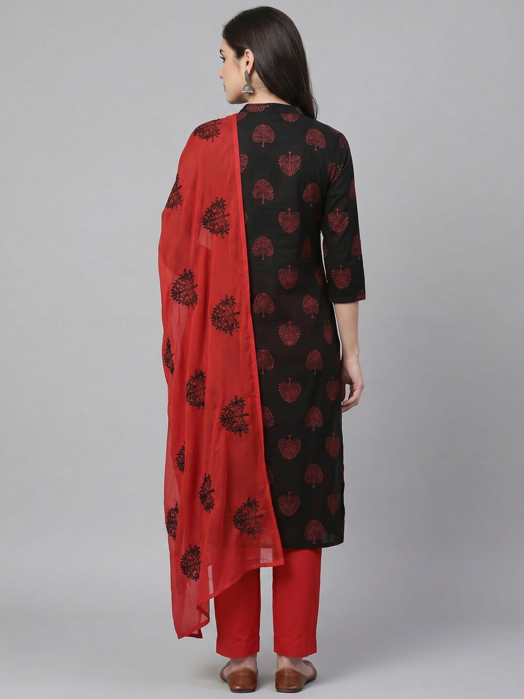 Black Printed Cotton Blend Dress Material - Image 2