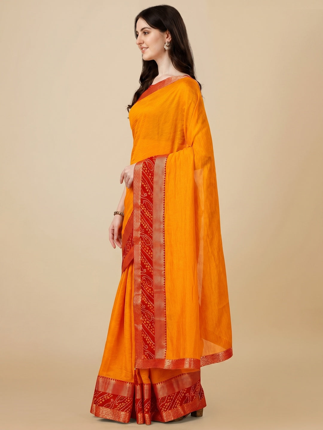 Yellow Solid Vichitra Silk Saree - Image 3