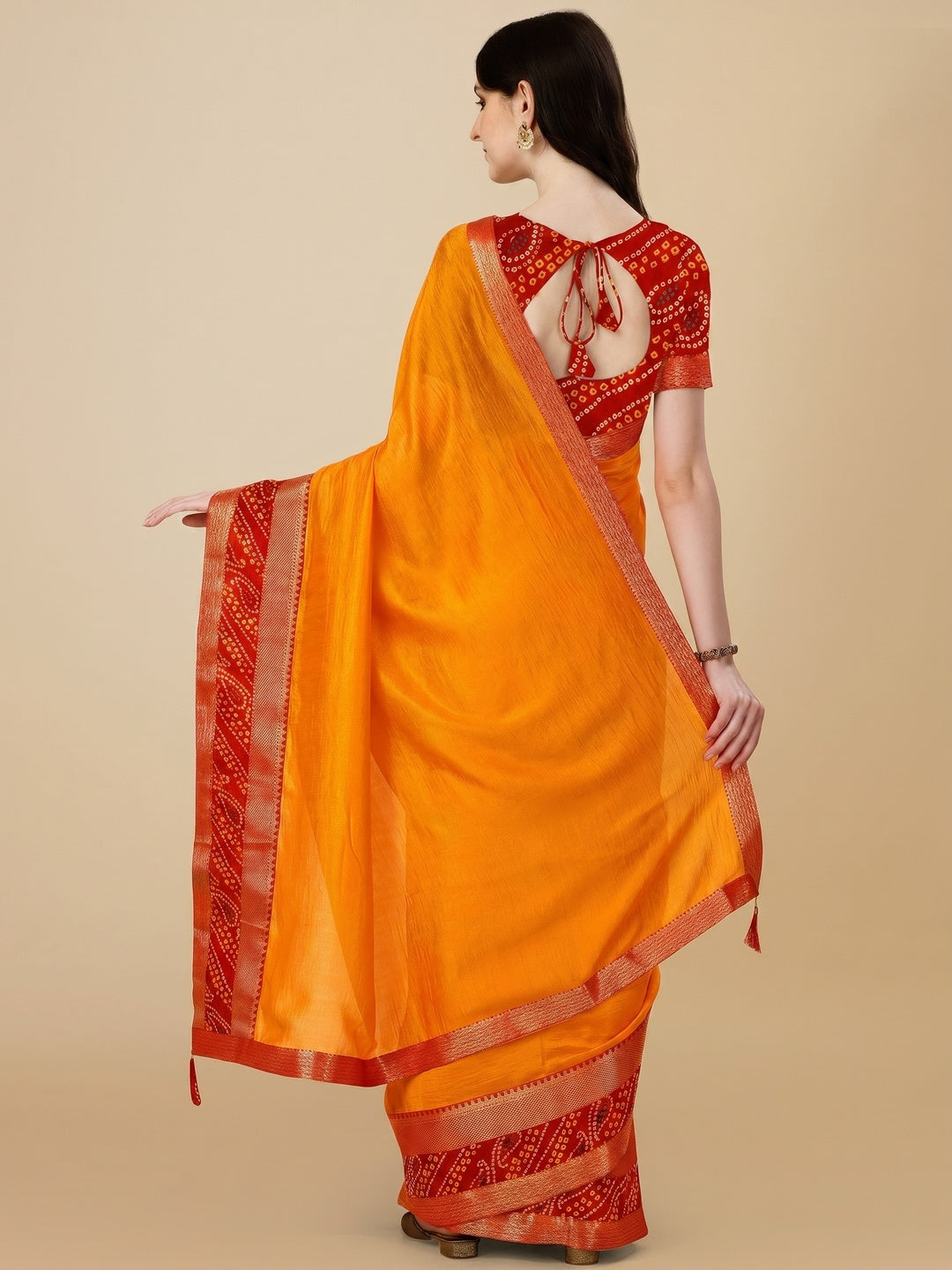 Yellow Solid Vichitra Silk Saree - Image 2