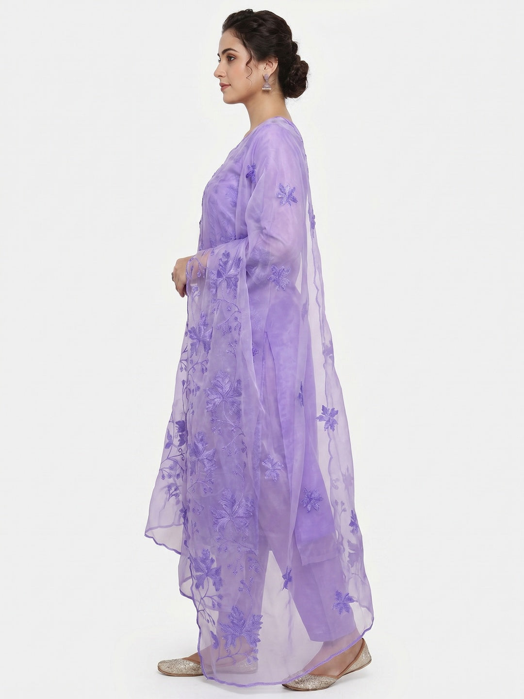 Lavender Embroidered Organza Dress Material - Image 3