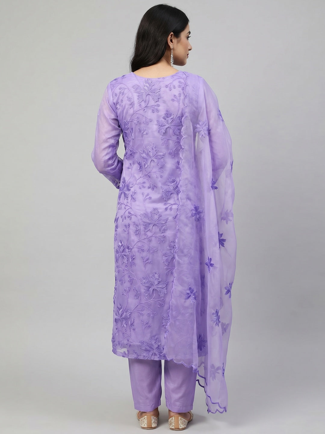 Lavender Embroidered Organza Dress Material - Image 2