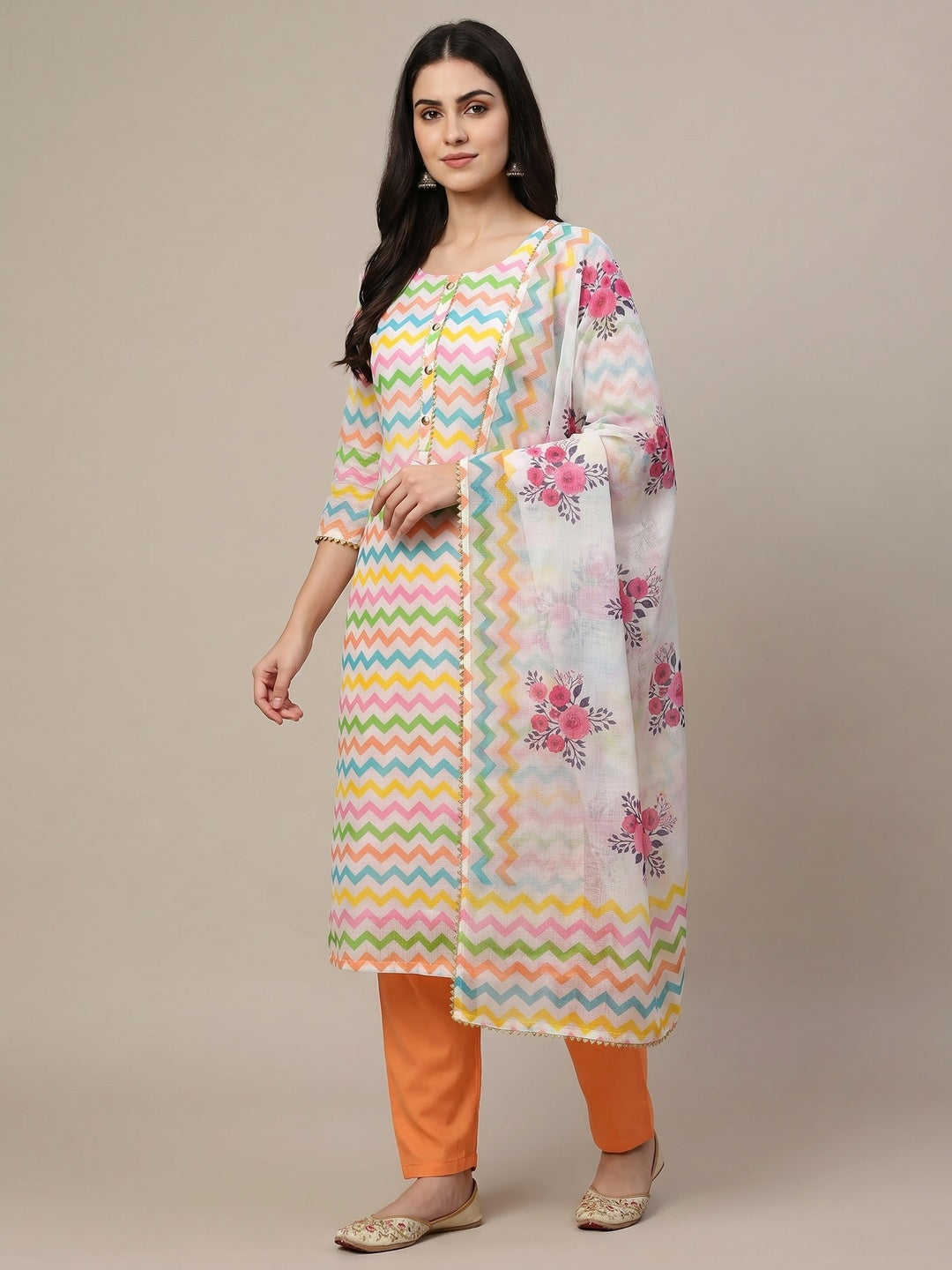 Multicolour Printed Kota Doriya Dress Material - Image 1