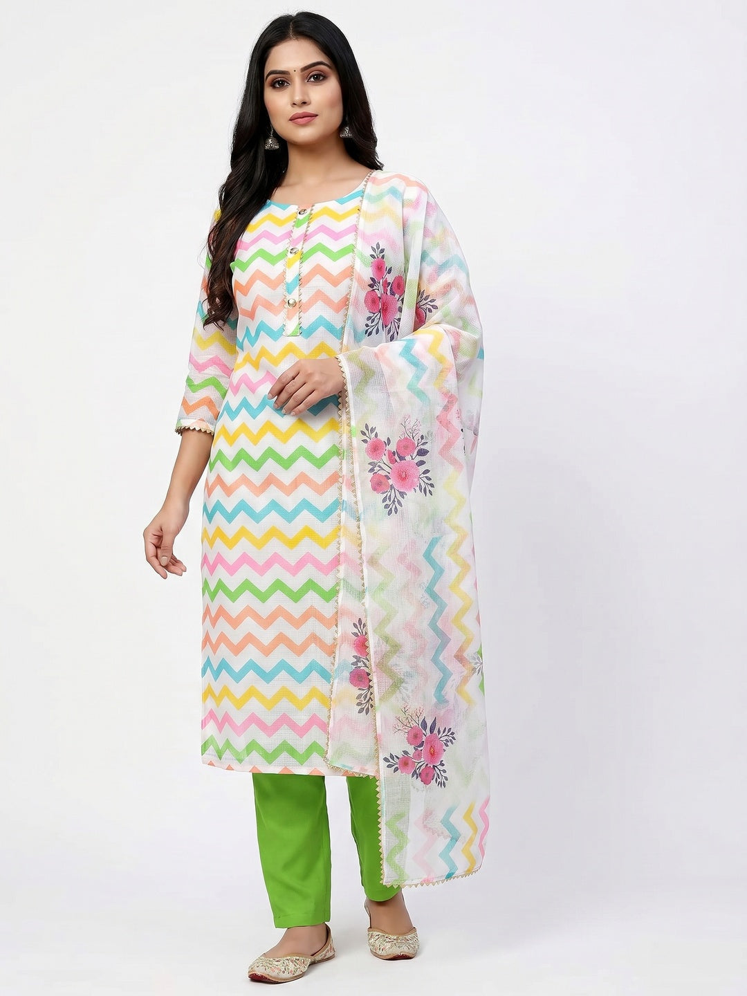 Multicolour Printed Kota Doriya Dress Material - Image 1