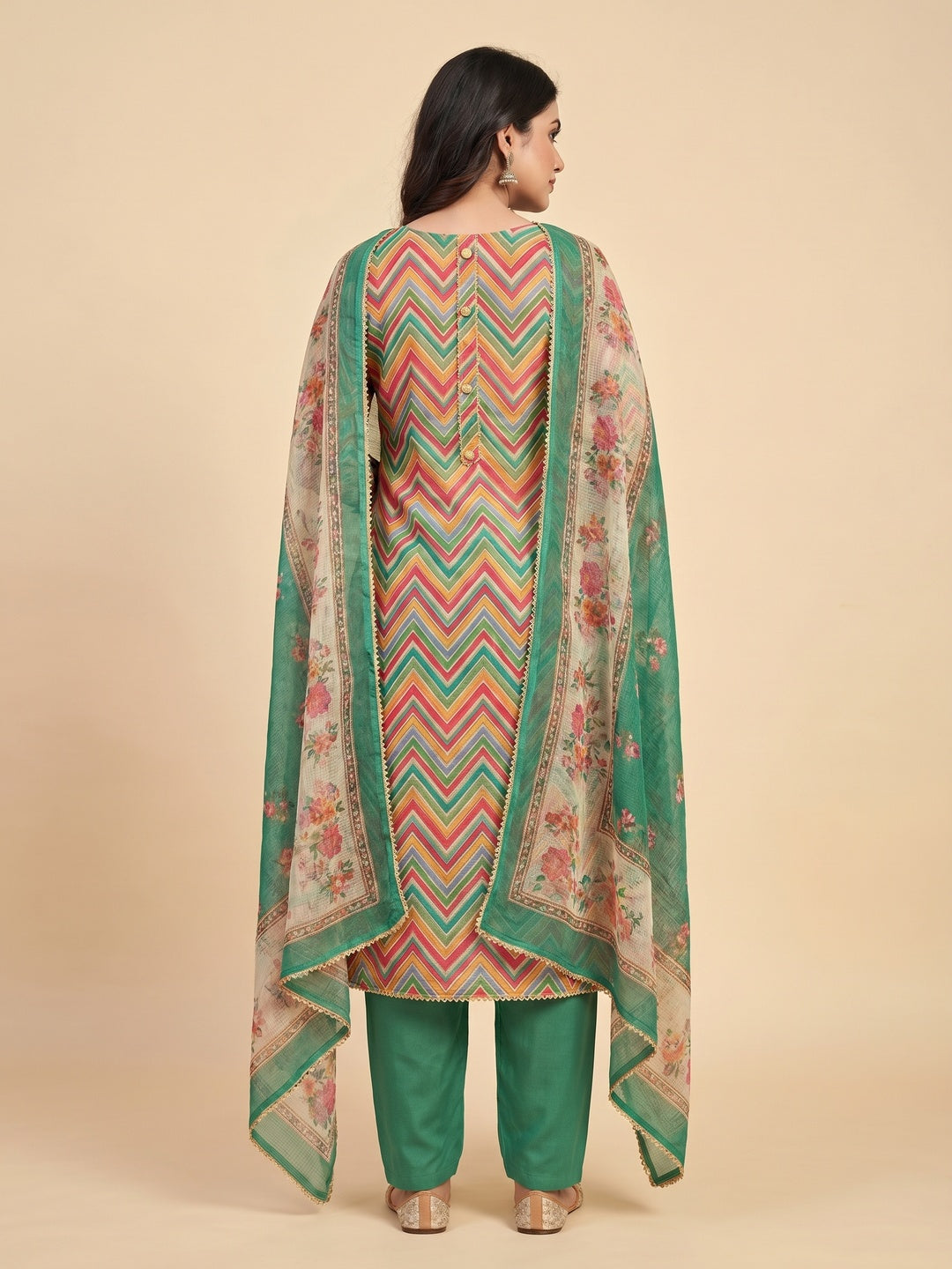 Multicolour Printed Kota Doriya Dress Material - Image 2