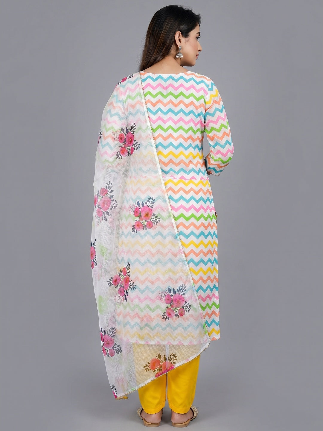 Multicolour Printed Kota Doriya Dress Material - Image 2