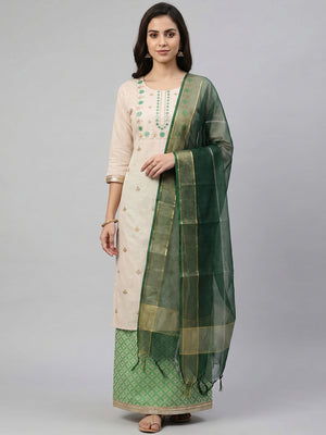 Green Embroidered Jacquard Dress Material - Image 1
