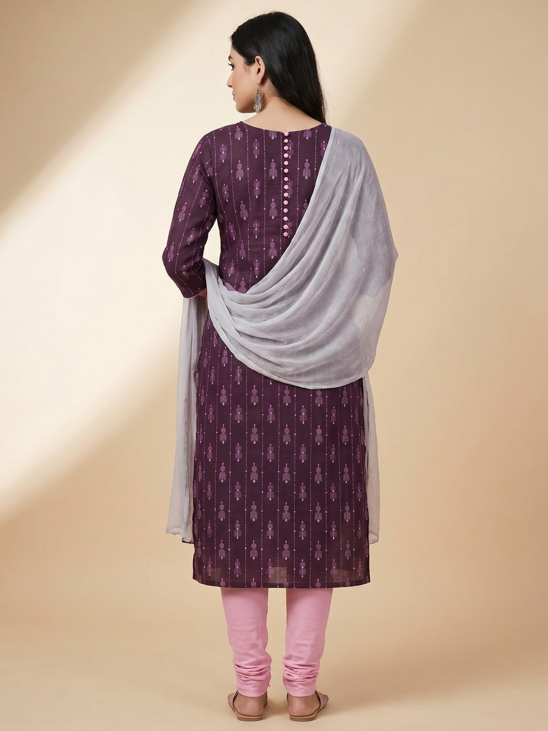 Wine Printed Cotton Dress Material - Image 2