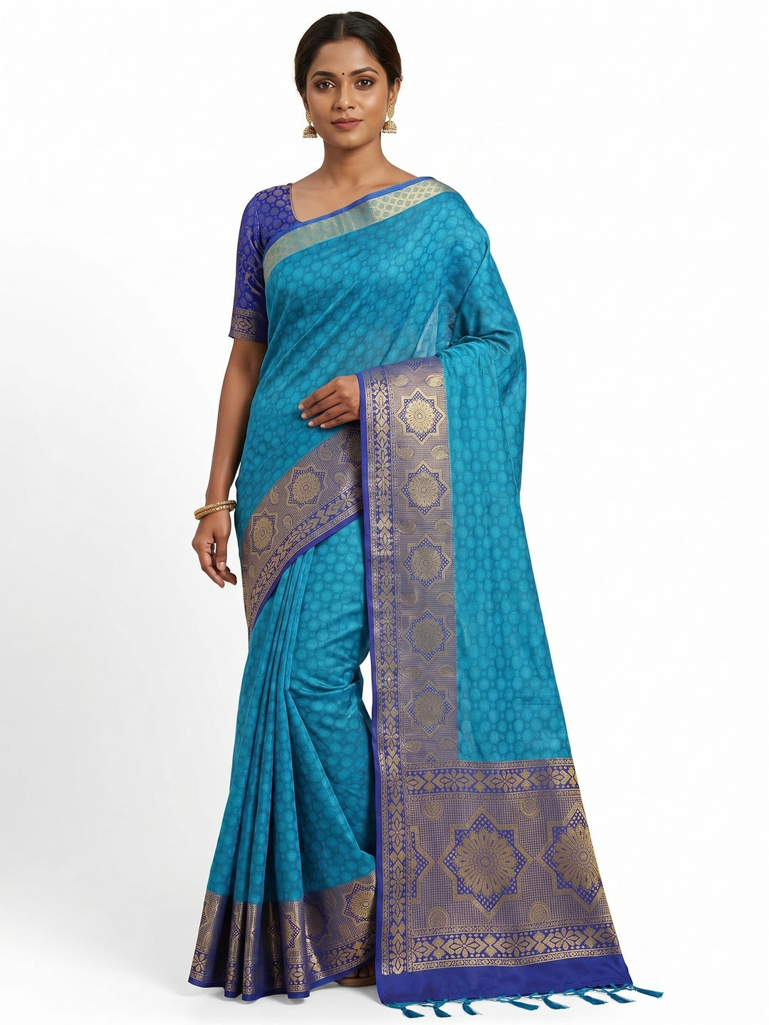 Firozi Festive Wear Woven Cotton Silk Saree - Image 1