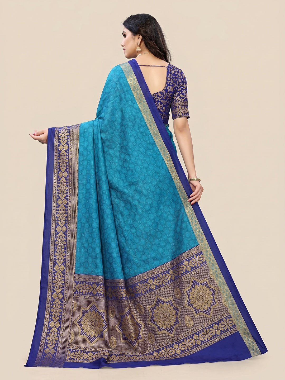 Firozi Festive Wear Woven Cotton Silk Saree - Image 3
