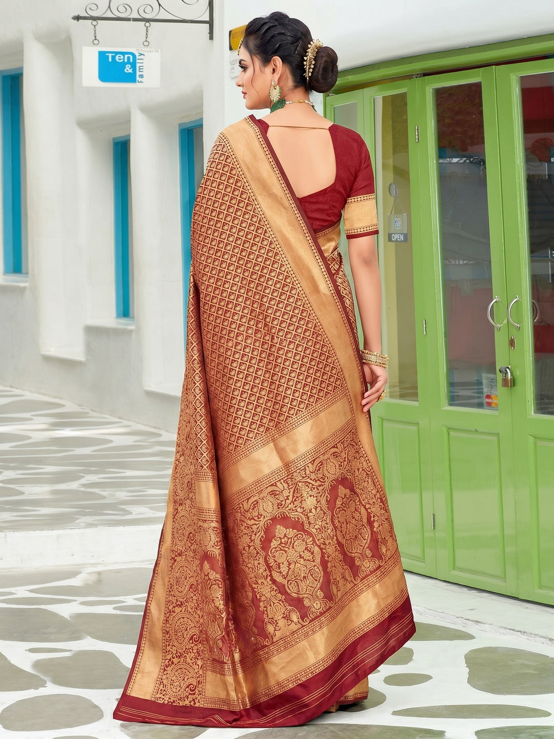 Maroon Festive Wear Woven Art Silk Saree - Image 1
