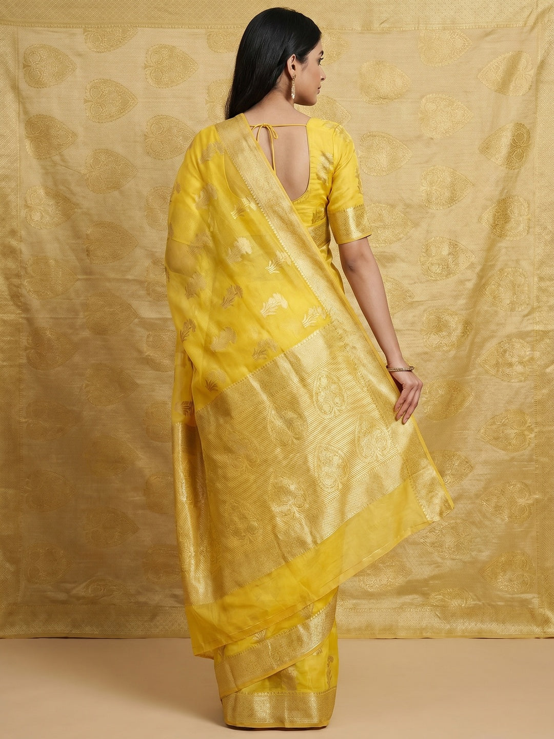 Yellow Festive Wear Woven Organza Saree - Image 3