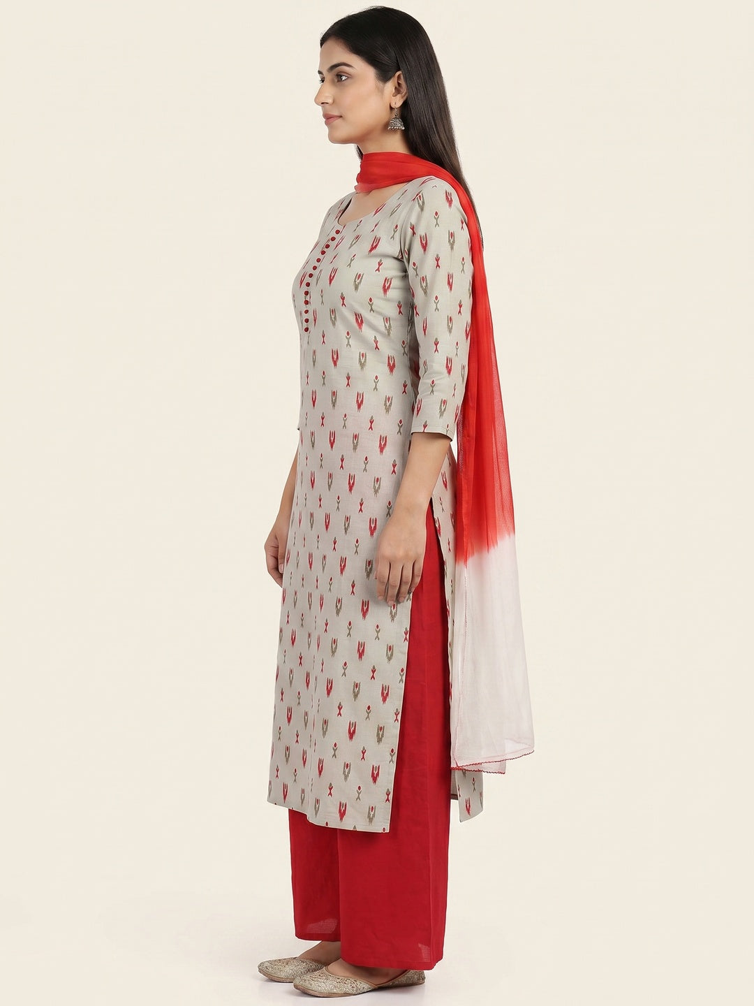 Grey Printed Cotton Dress Material - Image 3