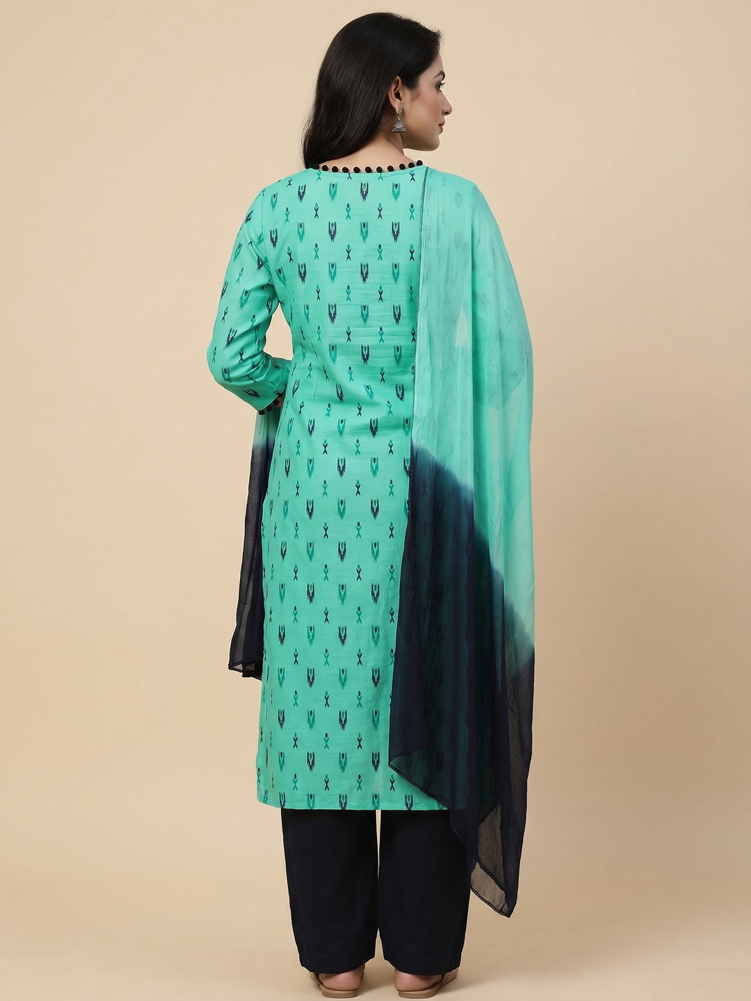 Sea Green Printed Cotton Dress Material - Image 2