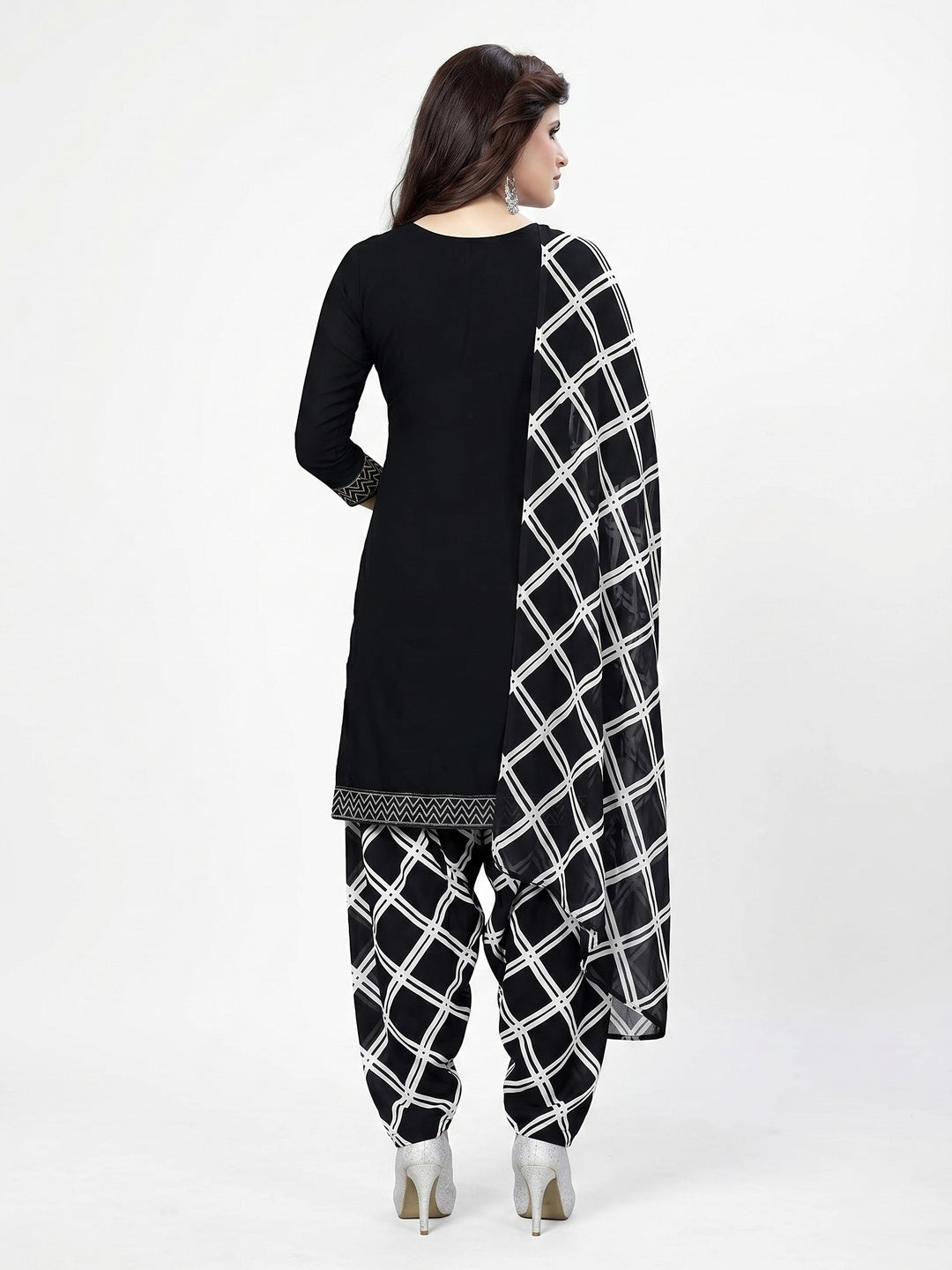 Black & Beige Casual Wear Printed Crepe Patiala Dress Material - Pack Of 2 - Image 2