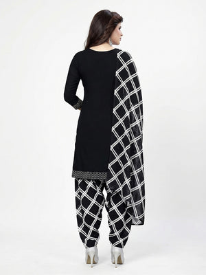 Black & Beige Casual Wear Printed Crepe Patiala Dress Material - Pack Of 2 - Image 2
