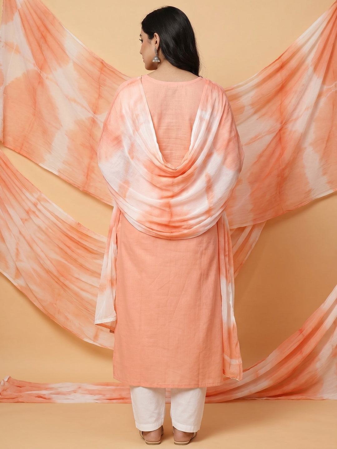 Peach Embroidered Pure Cotton Dress Material - Image 2